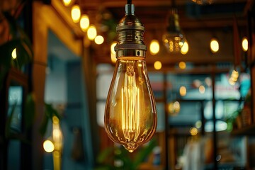 Wall Mural - Vintage Edison LED light bulbs with antique decoration  Thailand.