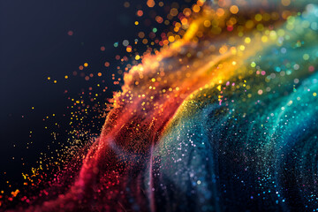 Wall Mural - abstract multicolored particle wave on a dark background creating a dynamic and vibrant visual repre