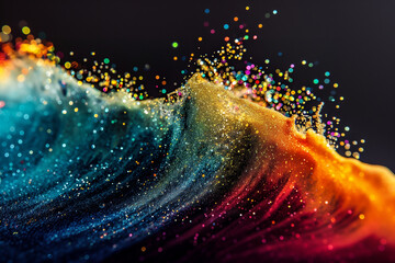 Wall Mural - abstract multicolored particle wave on a dark background creating a dynamic and vibrant visual repre