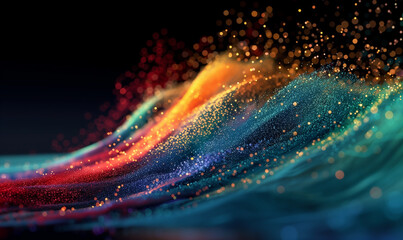 Wall Mural - abstract multicolored particle wave on a dark background creating a dynamic and vibrant visual repre