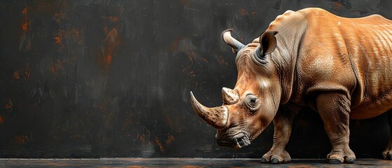 Sticker -   A rhino in front of a black wall with an orange face and nose