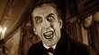 © Jafree - Vintage portrait of male actor in vampire costume. Concept of classic horror, old cinema, gothic character, Halloween costume, Dracula castle