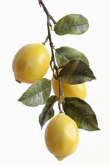 Sticker - Fresh lemons hanging from a tree branch amidst lush green leaves