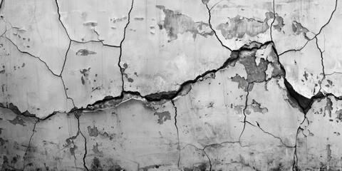 Sticker - A close-up shot of a cracked brick wall in black and white