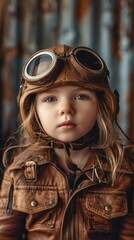 Wall Mural - A little girl wearing a leather jacket and goggles