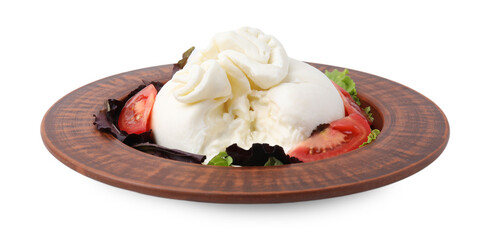 Wall Mural - Delicious burrata salad in bowl isolated on white