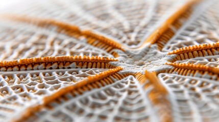 Close-up macro photograph showcasing the intricate surface pattern of a sand dollar, emphasizing fine details of pores and ridges with subtle texture variations