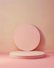 Aufkleber - Soft Pastel Pink Podium on Grey Background for Minimalist Product Display in Soft Natural Lighting