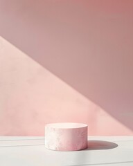 Aufkleber - Soft Pastel Pink Podium on Minimalist Grey Background for Modern Display, Emphasizing Clean, Monochromatic Design with Natural Lighting