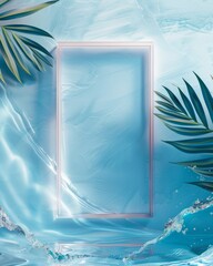 Poster - Elegant Marble and Acrylic Promotional Frame Mockup in Serene Blue and White Setup for Branding