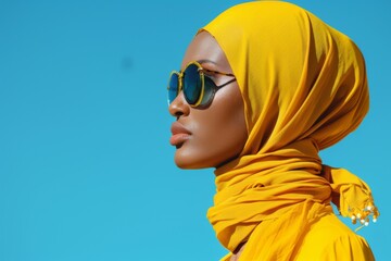 Wall Mural - Woman in Yellow Hijab with Sunglasses