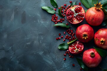 Sticker - Title: Fresh Pomegranates on Dark Background

Keywords: pomegranate