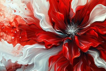 Poster - Abstract Red and White Flower Art