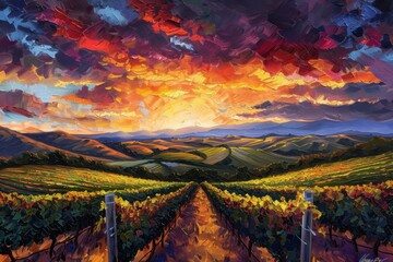 Wall Mural - A Stunning Vineyard Sunset Painting