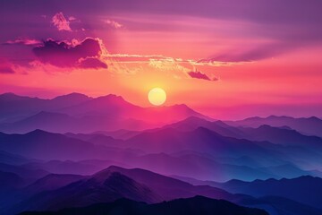 Canvas Print - Stunning Sunset Over Mountain Range