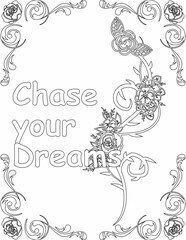 Canvas Print - Printable floral coloring page for kids and adults with inspirational quote for self talk and self improvement. it helps to succeed and struggle against life to enjoy the tough journey
