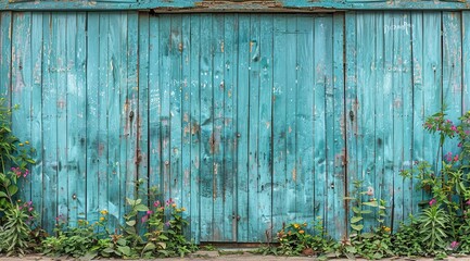 Sticker - old wooden fence with flowers