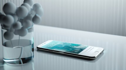 Poster - Sleek Modern Mobile App Interface with Glass Effect on Smartphone in Minimalist Setting
