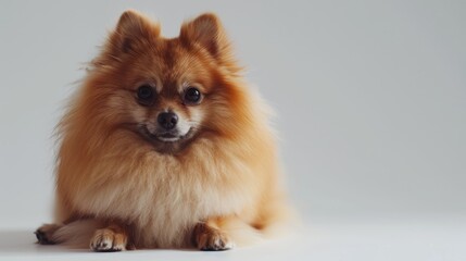 Wall Mural - Pomeranian Dog on White Background with Copy Space