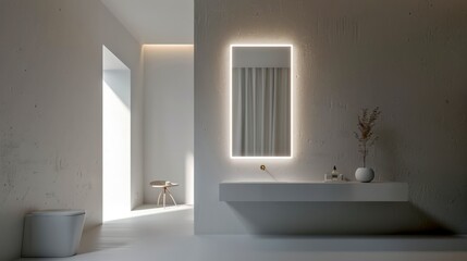 Wall Mural - minimalistic bathroom interior with modern lighting and elegant decor. a bright bathroom designed wi