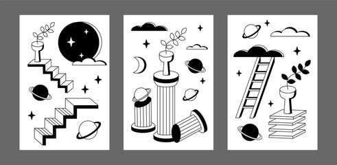 Wall Mural - Surrealism posters set. Surreal abstract posters. Surrealism cards set. Psychedelic posters.