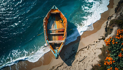 Wall Mural - Bateau abandonné à la plage ensoleillée