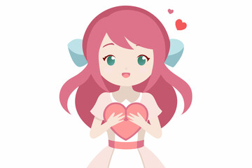 Wall Mural - lovely anime girl with heart shape vector illustration