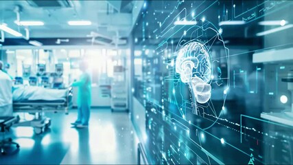 Innovative�medical tech�diagnoses�brain�using�intelligent software�in�hospital.