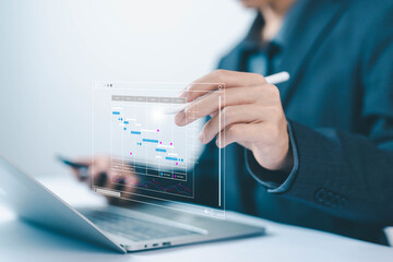 Fototapete - project planner in software. schedule plan management work update and workflow. concept updating and managing milestones on a timeline Gantt chart in technology online. appointment staff of business