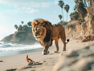 Sticker - lion on the beach