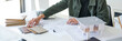 © Charlie's - Architecture Man drawing on architectural Creative project business architecture building construction Industrial engineering Achievement Planning Design on eco blueprint