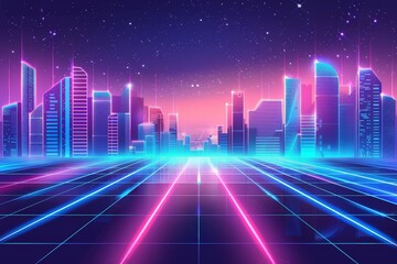 Wall Mural - 3d abstract neon background, geometric background with polygonal structure, cyber space virtual reality, colored neon lights