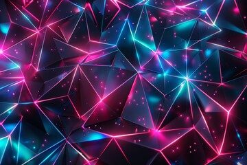 Wall Mural - 3d abstract neon background, geometric background with polygonal structure, cyber space virtual reality, colored neon lights