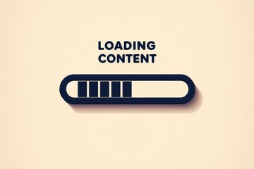 A progress bar with the text 'LOADING CONTENT' above it, placed centrally on a plain background to signify a loading screen or a digital process in progress – Generated Image