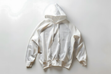 Wall Mural - Detailed photograph of single white hoodie on white background, isolated and clean