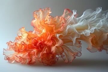 Wall Mural - Gradient orange and white translucent flowing fabric ruffles