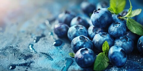 Poster - closeup of fresh blueberries concept background banner