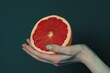 © ArtSpree - Female hand squeezes a grapefruit in white water - milk bath. Nearby are oranges, lemons, grapefruits - vertical photo. Beautiful simple AI generated image in 4K, unique.