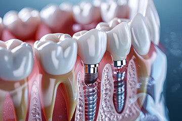 Poster - Anatomy of healthy teeth and tooth dental implant in human dentura