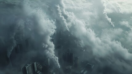 Wall Mural - Impending Crisis: Greenhouse Gases Looming in Photo-realistic Grey-Toned Climate Visualization Atmosphere