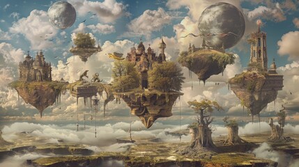 Wall Mural - Fantastical creatures and floating islands mythical Passover narrative wallpaper