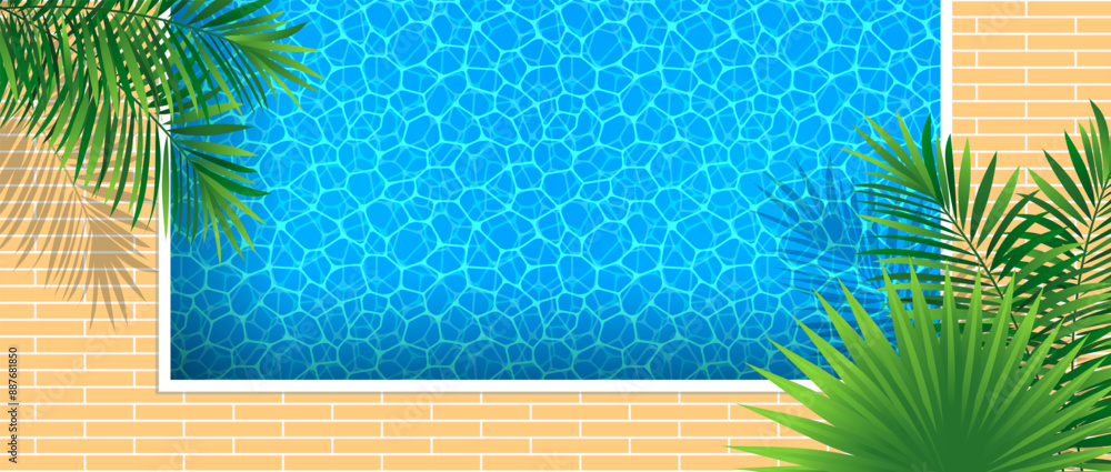 Swimming pool vector illustration. Water surface top view and tropical ...