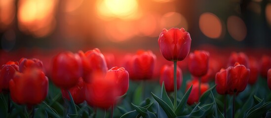 Canvas Print - Red Tulips in Sunset Glow