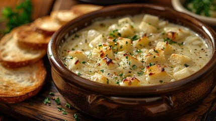 Wall Mural - Creamy Potato Soup with Toasted Bread