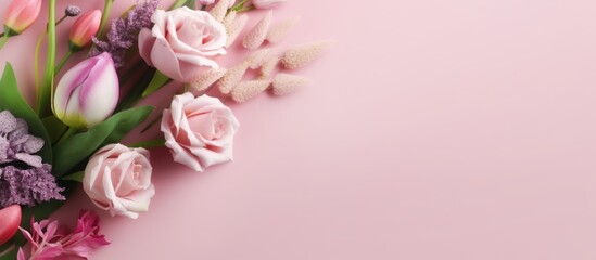 Wall Mural - Pink Floral Arrangement on a Light Pink Background