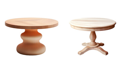 Modern Round Wooden Table Set On Isolated Background. Minimalist Design