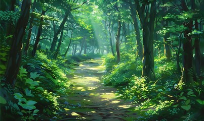 Poster - Sunbeams Through Forest Path