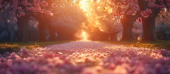 Poster - A Pathway Through Blooming Cherry Trees