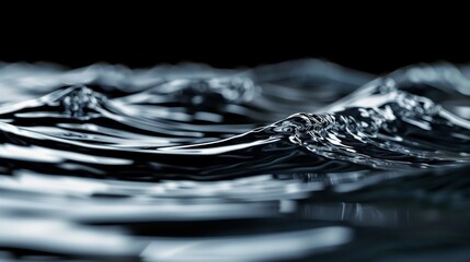 Wall Mural - A close up of the water surface with the waves on the black background.