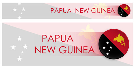 Wall Mural - Papua New Guinea flag horizontal web banner in modern neomorphism style. Webpage Papua New Guinea country header button for mobile application or internet site. Vector